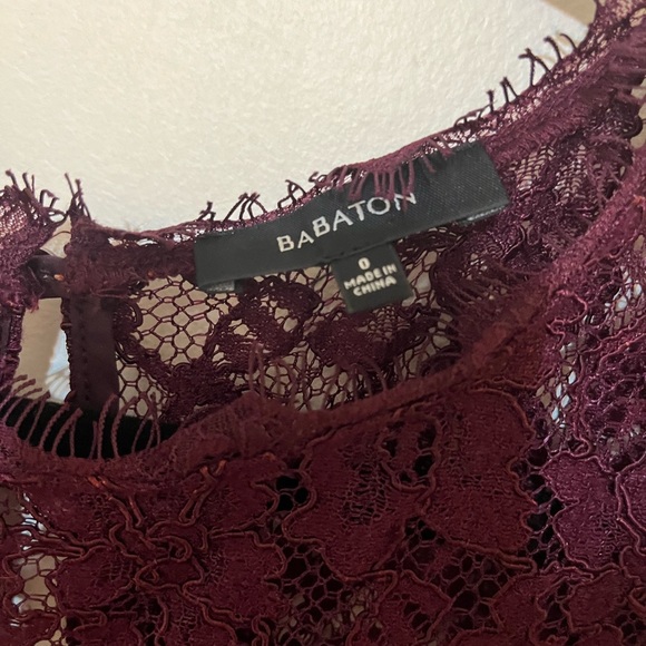 Aritzia Babaton Size 0 Wine Red Lace Short Sleeve Dress - Picture 4 of 6